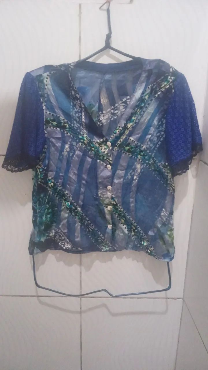 Blusa de Tecido Estampas Azul Feminino M  - Foto 5