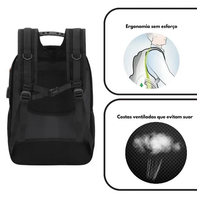 Mochila Adulta Colegial Executiva Reforçada Cabo de Aço Impermeável - Foto 2
