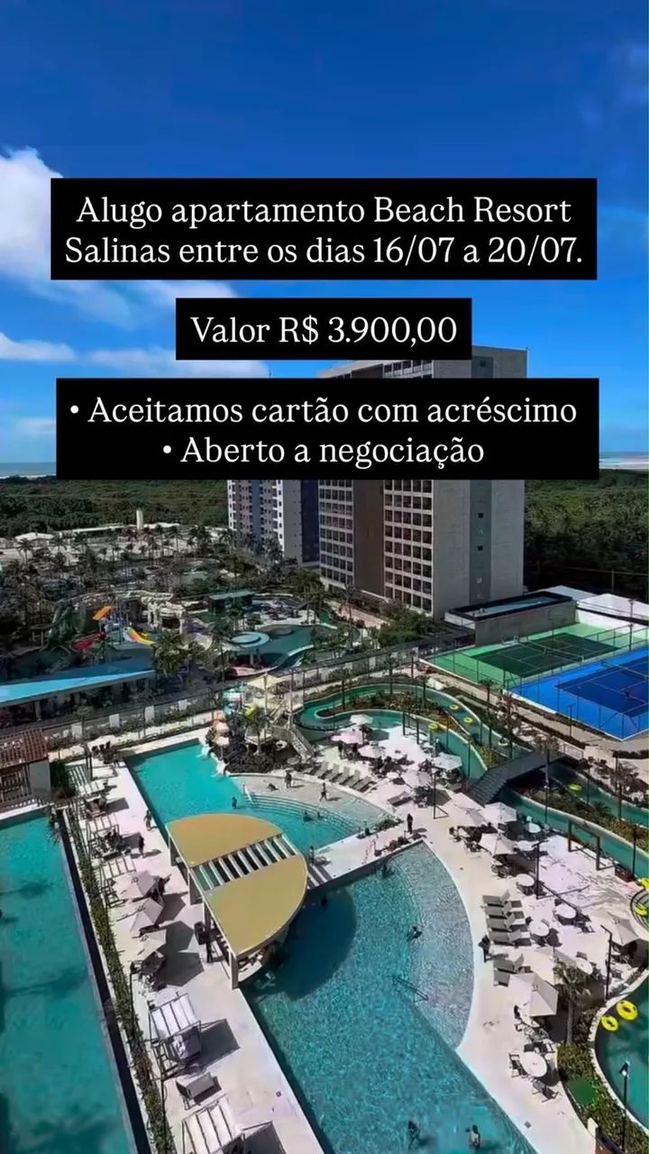Apartamento no Beach Resort Salinas entre os dias 16/07 a 20/07   Valor R$ 3.900,00  