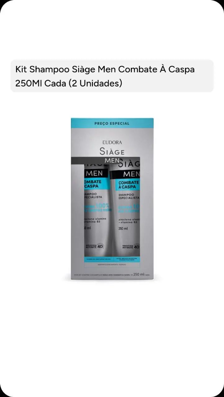Kit Shampoo Siàge Men Combate À Caspa 250Ml Cada (2 Unidades) - Foto 2