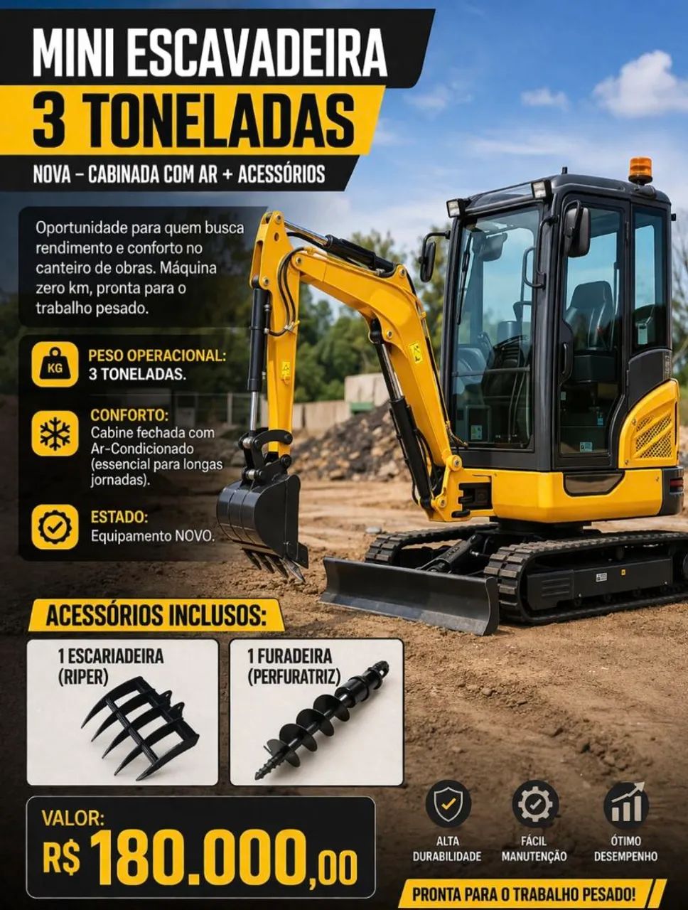 Mini escavadeira nova 3 ton 