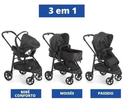 Desapegando! Tudo por R$ 700: carrinho 3 em 1 + berço + cadeirinha