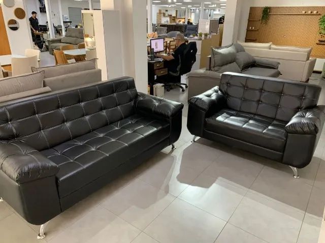 Conjunto Sofá Confort Fixo Solar Couro - (2/3 Lugares) Entrega DF e Entorno