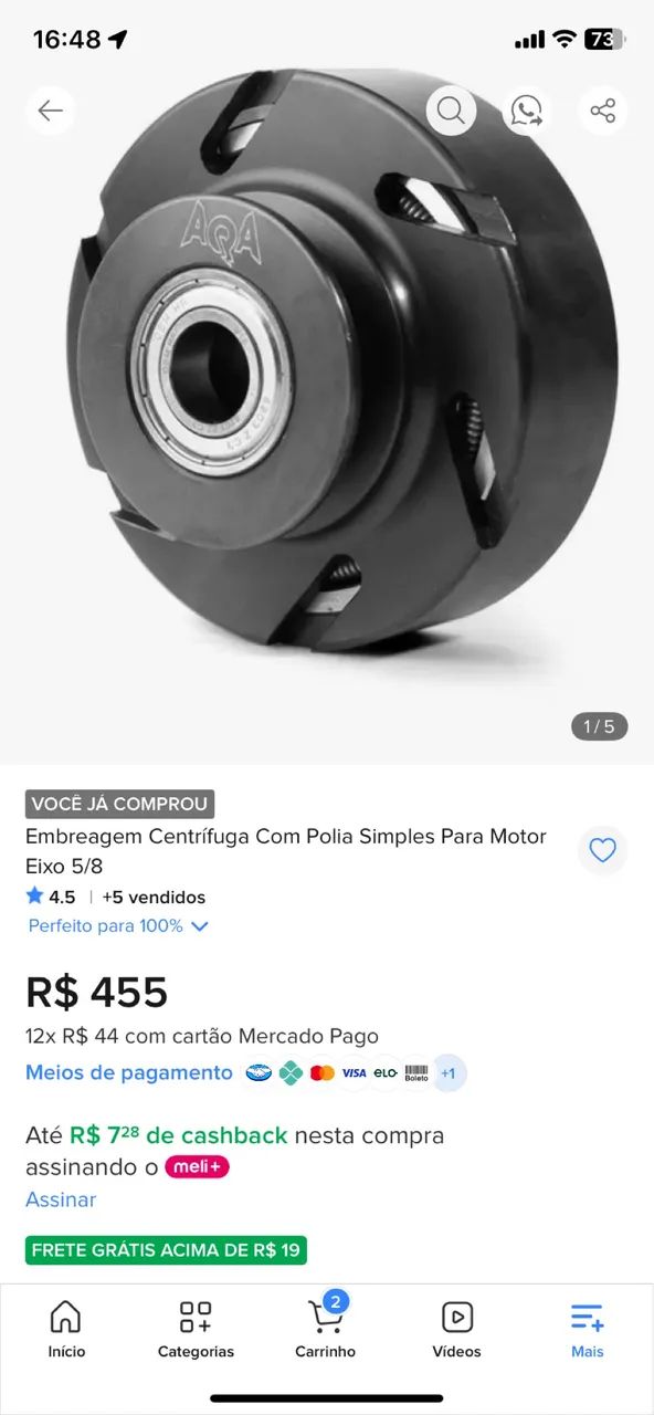 Embreagem Centrífuga Com Polia Simples Para Motor Eixo 5/8 AQA - Foto 5