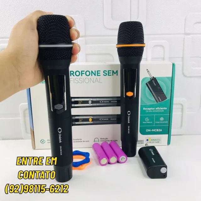 Microfone Duplo Sem Fio com Receptor de Sinal, Anel Deslizante Onistek MC825