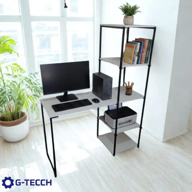 Mesa de Escritório Industrial NOVA com Estante Multiuso para Computador Notebook de Estudo