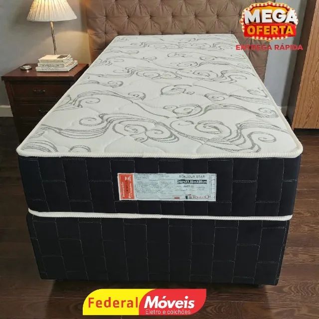 Cama Box Solteiro topazio 88x188cm Base e Colchão MAIS VENDIDO
