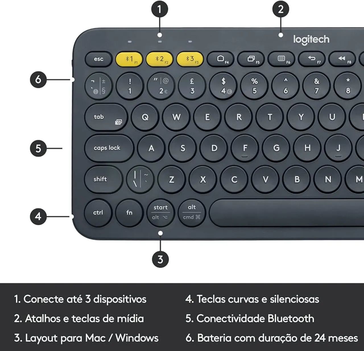 Teclado Logitech K380 Bluetooth - conecta até 3 dispositivos - Foto 3