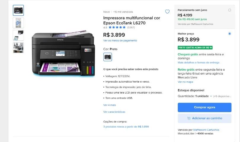 Impressora multifuncional cor Epson EcoTank L6270 - Foto 3