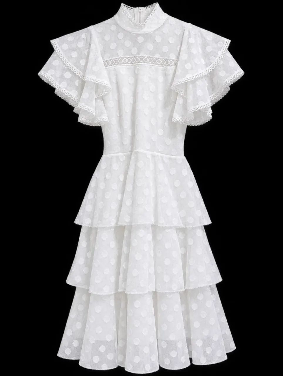 ? Vestido Branco Elegante com Babados e Renda ?