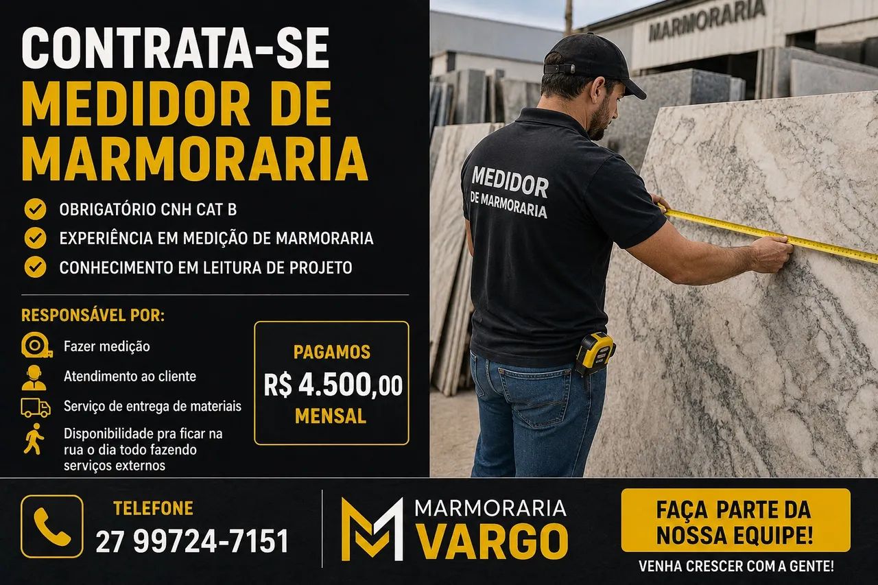 Contrata-se Medidor Marmoraria