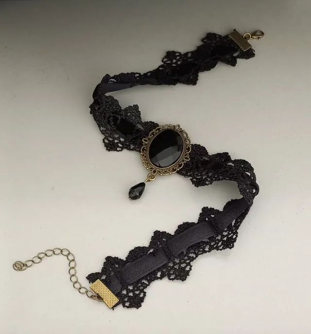 Gargantilha Preta de Renda com Camafeu Básico (novo) - Foto 5
