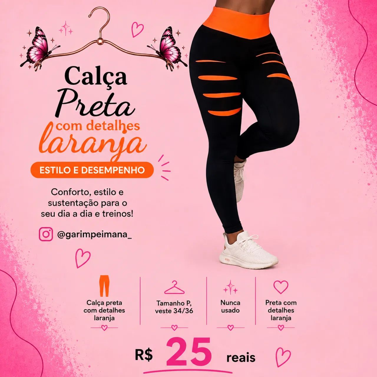 Calça legging preta e laranja  - Foto 2