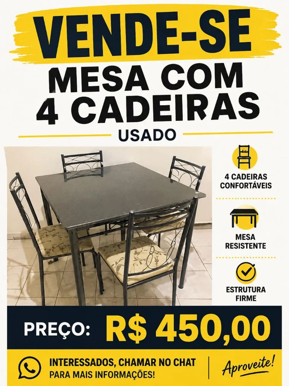 Vende-se mesa com 4 cadeiras 