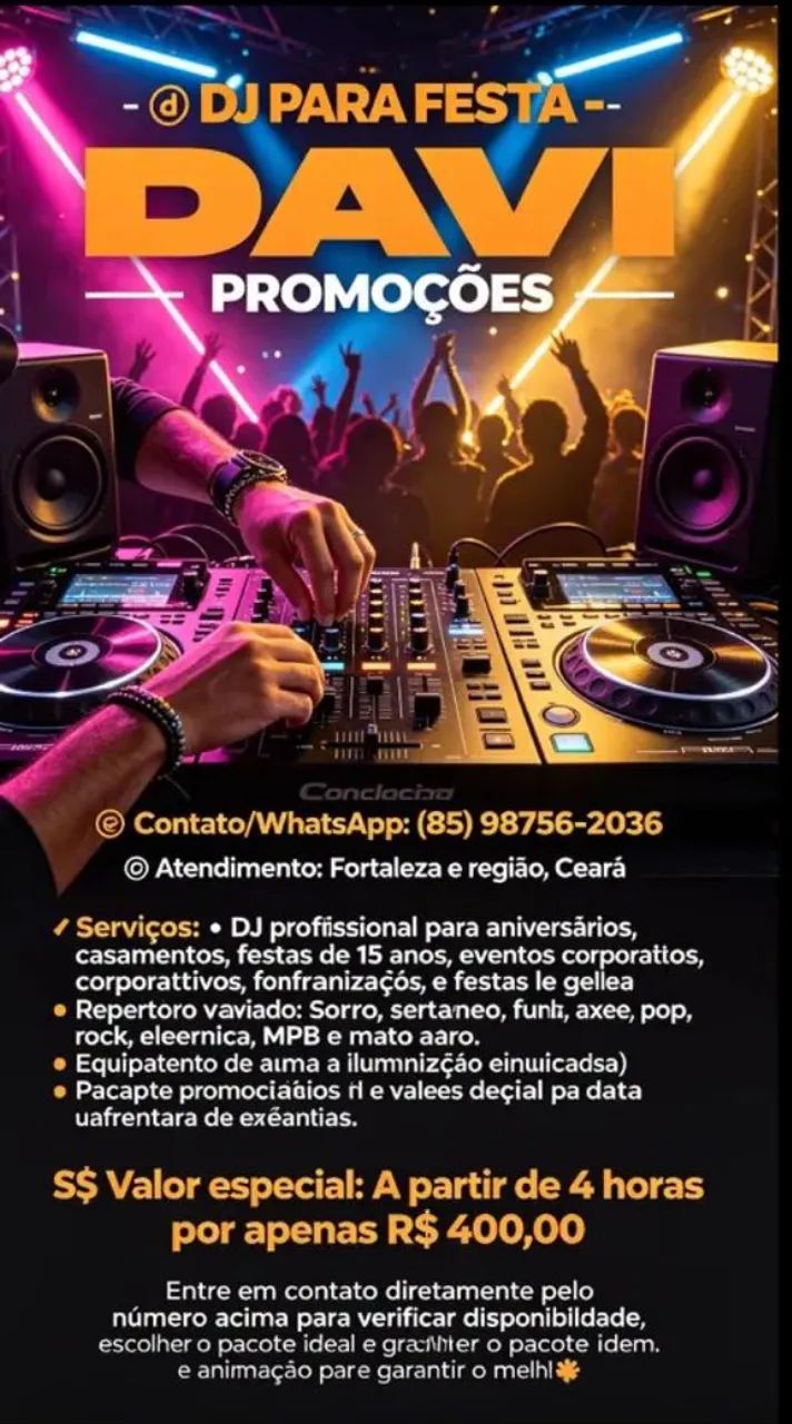 DJ PARA FESRA E EVENTO APARTIR DE 400 reais 