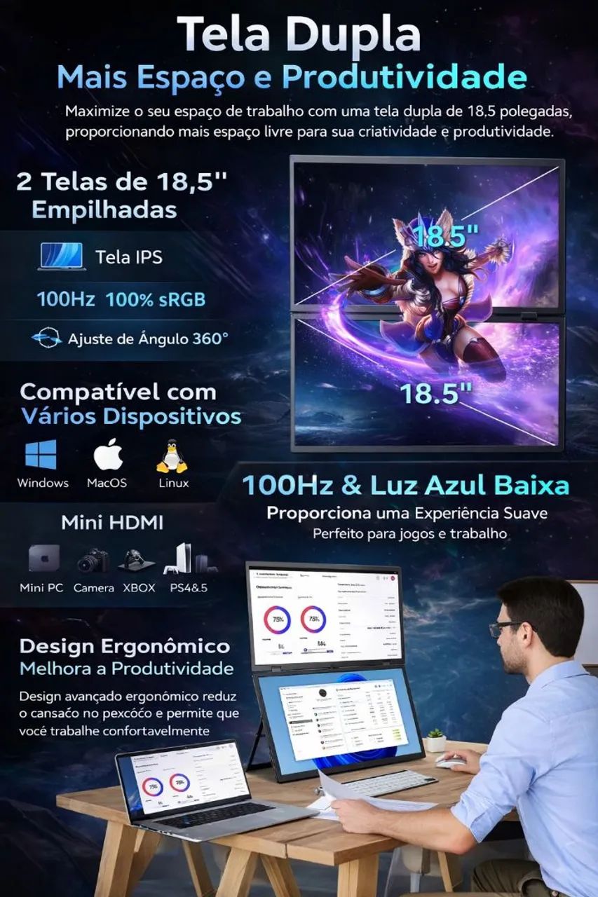 Produtividade Máxima: Tela Dupla 18.5" com Ajuste 360° - Foto 2