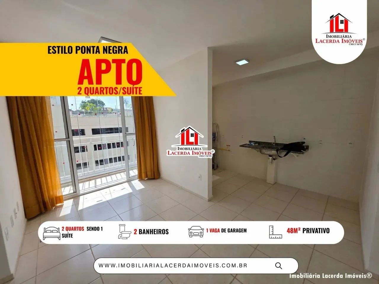 Estilo Ponta Negra - Apartamento com 2 quartos sendo 1 suíte na Ponta Negra;