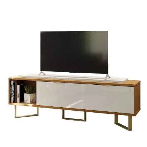 Rack Bancada Malibu 2 Portas para Tv até 70 Polegadas Pés em Aço Tauari Clean / Off White<br> - Foto 2