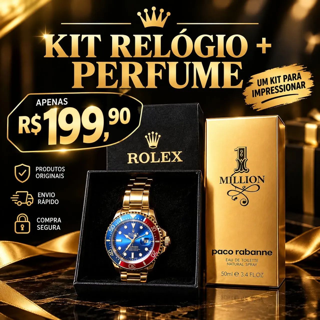 Kit relógio e perfume 50ml - Foto 3