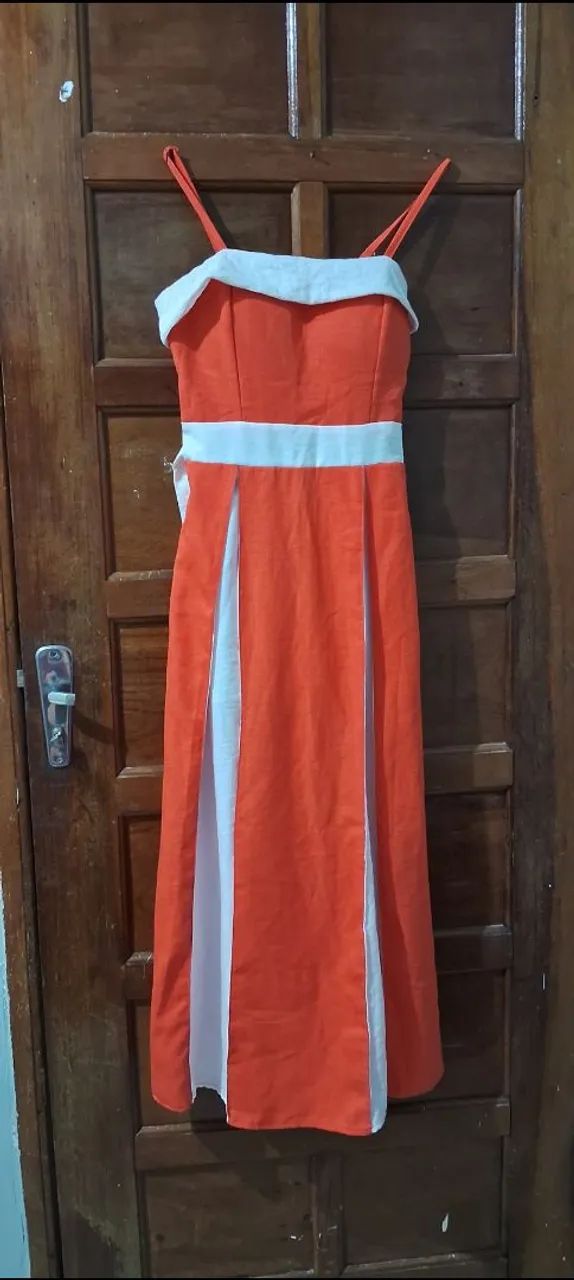 Vende-se vestido longo laranja e branco - Foto 2