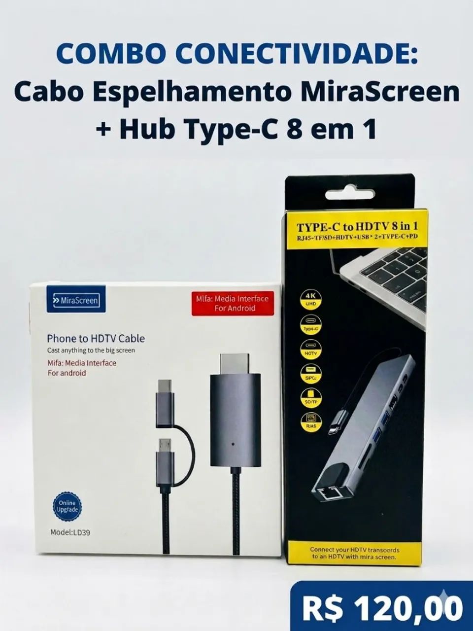 Kit Mobilador: Cabo Espelhamento LD39 + Hub Type-C
