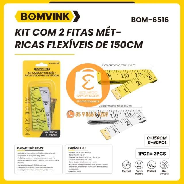 Fitas Metricas Flexiveis 150cm - 60 Pol. Kit com 2 Unidades BOM-6516 - Foto 3