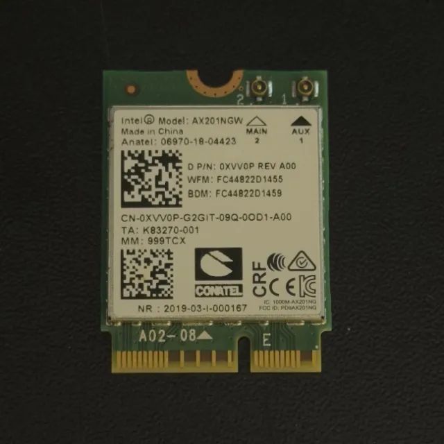 Placa de Rede Intel AX201NGW Wi-Fi 6 Bluetooth 5.1 M.2 2230 Original Dell