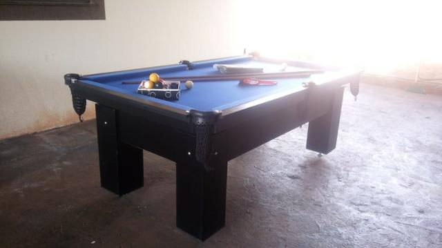 Mesa Charme de Sinuca e Jantar Cor Preta Tecido Azul Mod. ERKO3773 - Foto 3