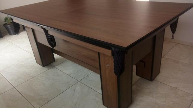 Mesa Charme de 4 Pés Cor Imbuia Tecido Azul Mod. DVPZ6782 - Foto 2