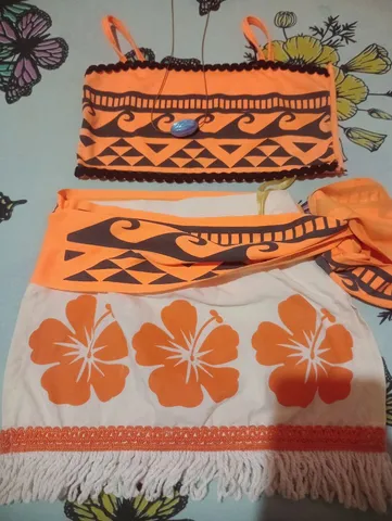 Fantasia Roupa Conjunto Moana Luxo Festa Infantil