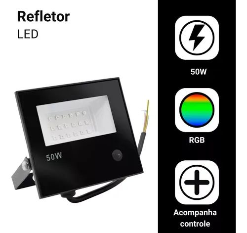 Mini Refletor Led Holofote 50w Bivolt Rgb Colorido C/ Controle
