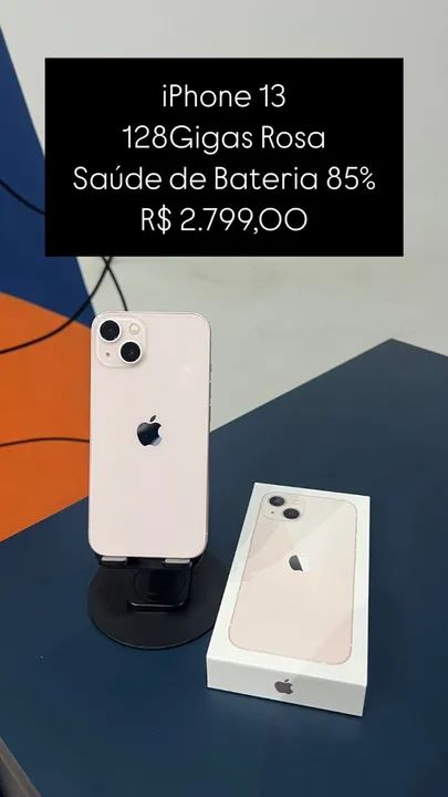 iPhone 13 128GB Rosa Saúde de bateria 85% R$ 2.799,00 Semi Novo