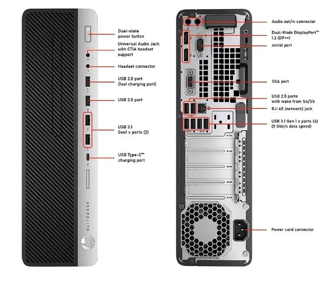 HP ELITEDESK Computer CPU Intel I5, M.2 SSD 256, 8 GB RAM, Wi-Fi, Bluetooth, USB C64396506168450123
