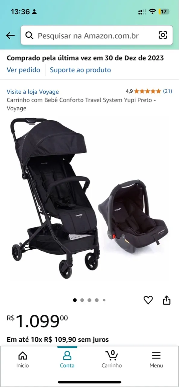 Carrinho de Bebê Conforto Travel System Yupi Preto - Voyage