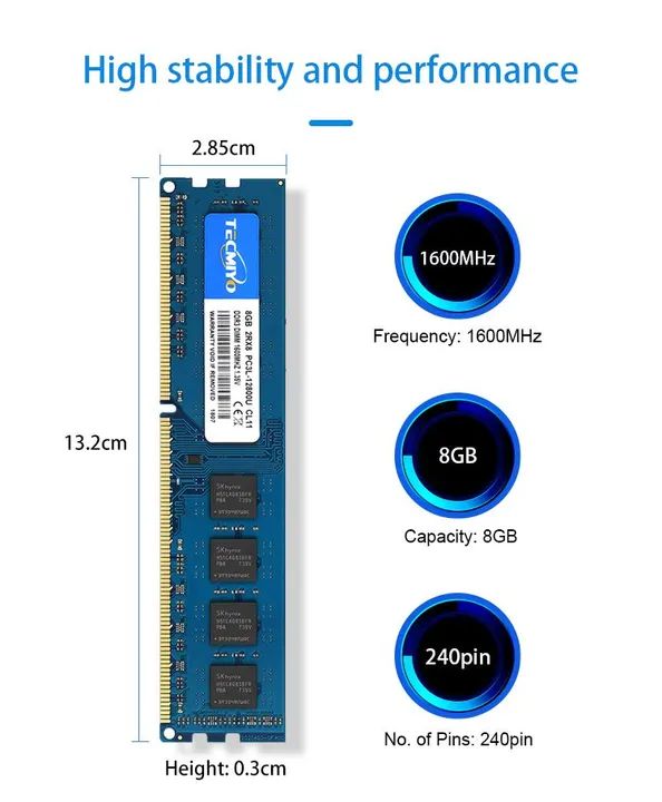 Memória Ram TecMyio 8gb DDR3 1600hz