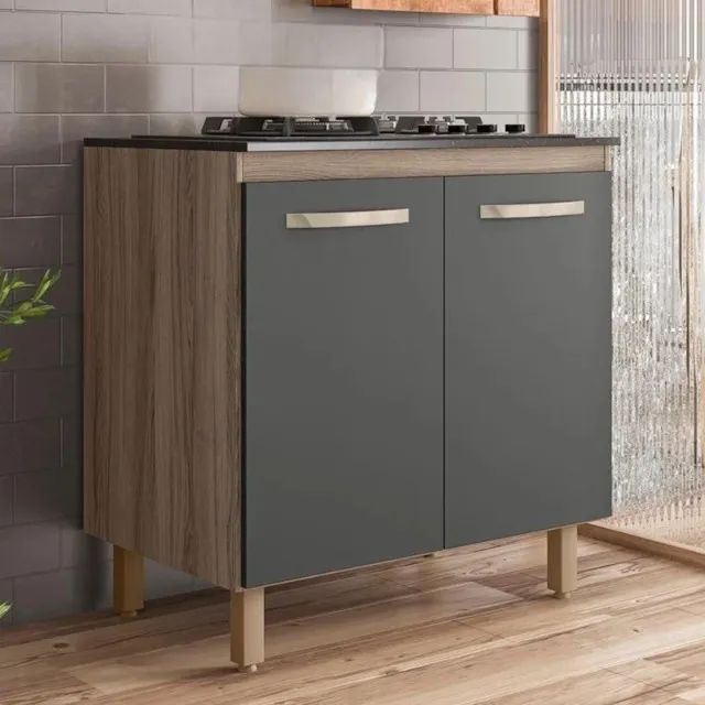 Balcão para Cooktop 4 ou 5 bocas  carvalho nature chumbo fit lizz