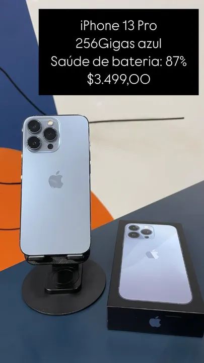 iPhone 13 Pro 256GB Azul Saúde de bateria 87% R$ 3.499,00 | Semi