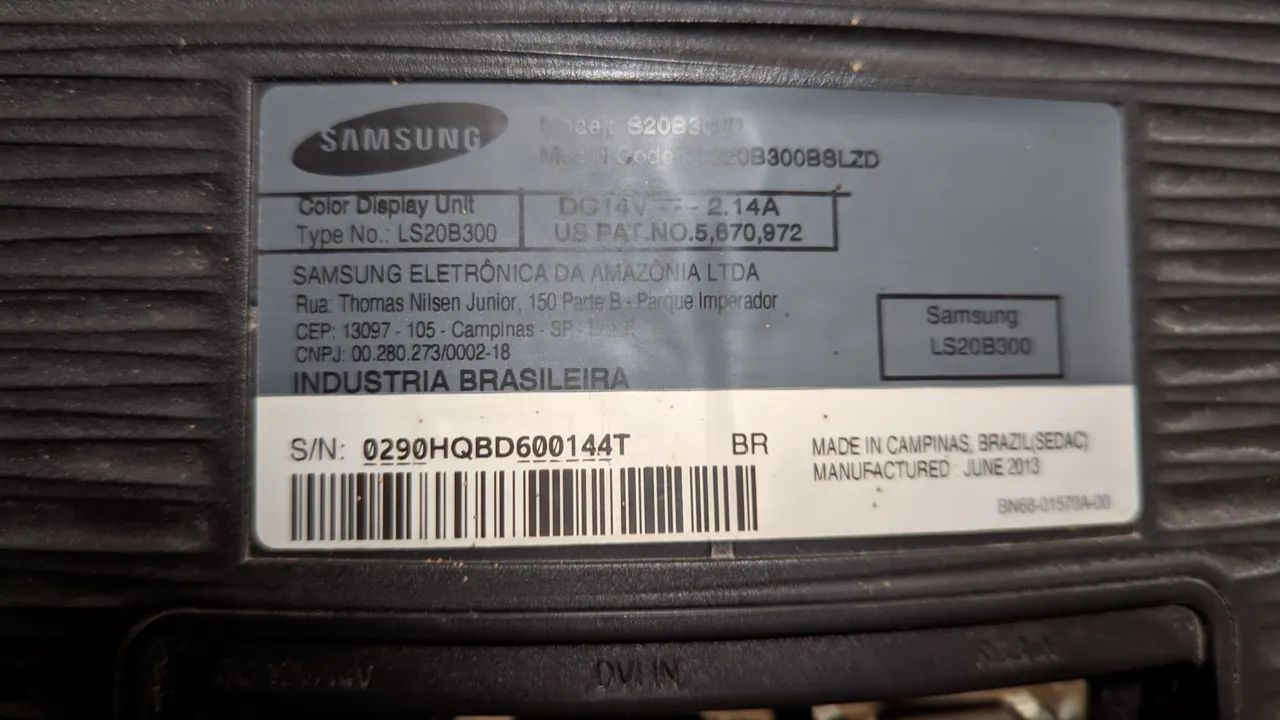 Monitor Led Widescreen 20' Samsung64318043506306123