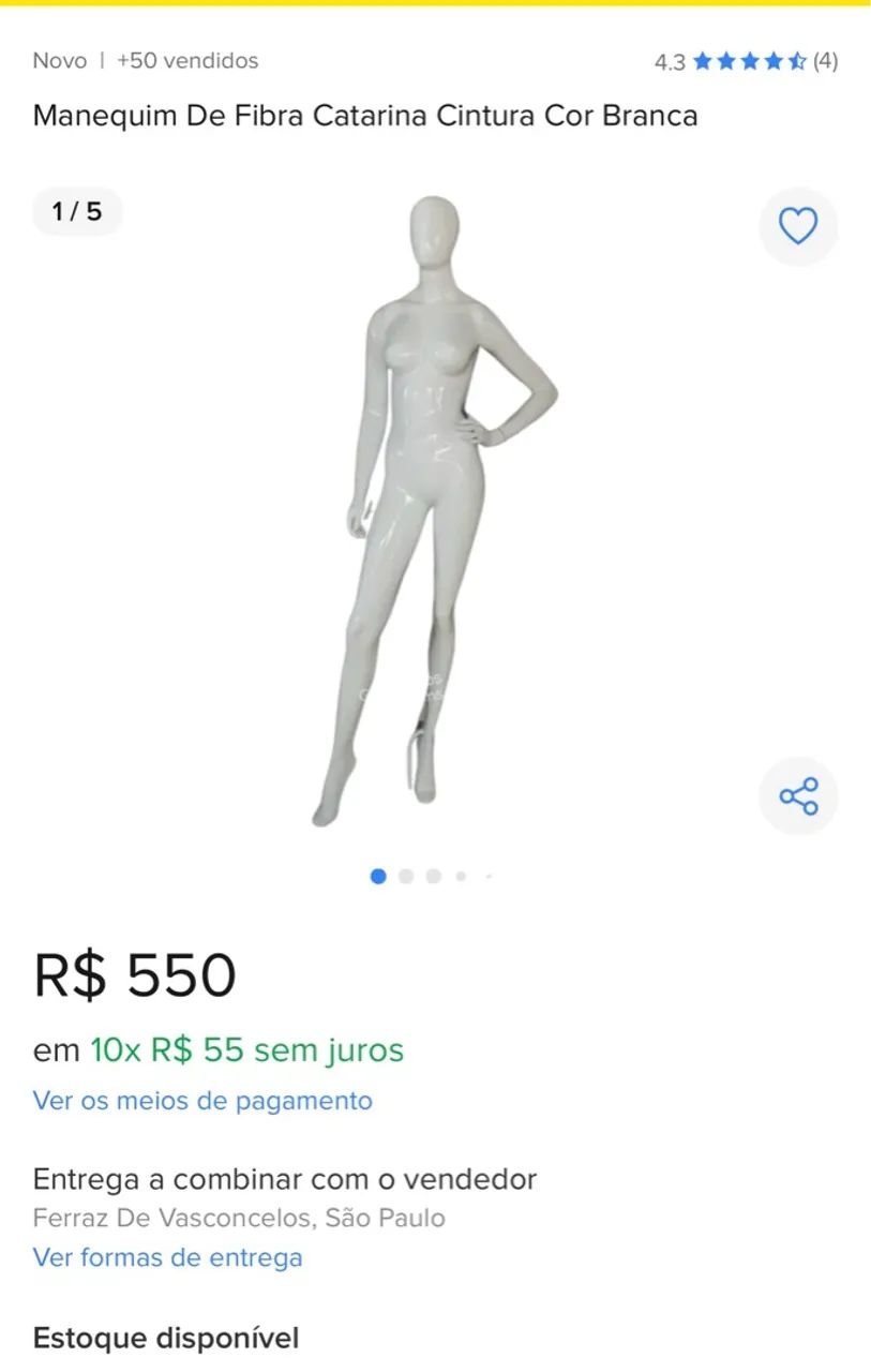 Manequim de Fibra Feminino - Branco - Foto 5