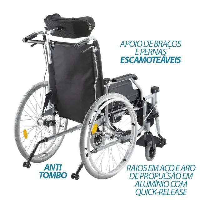 Cadeira de Rodas Tetra Reclinável com Encosto e Cinto até 130 Kg D700 Dellamed - Foto 3