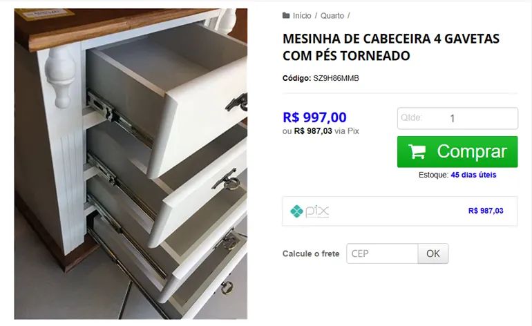 Mesinha cabeceira 4 gavetas  pés torneados - 50% de desconto - Imperdível! - Foto 2