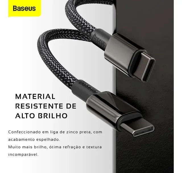 Cabo Tipo C Para Tipo C Baseus Tungsten Gold 100w 1m Preto - Foto 3