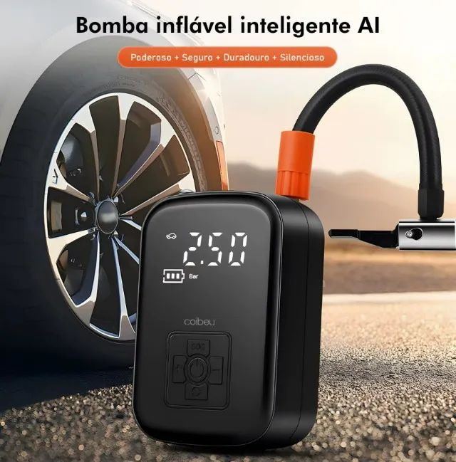 Bomba de ar para encher pneu (compressor)Coibeu, bolas/ Powerbank - Foto 5