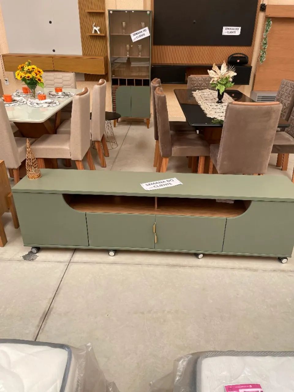 Santorini TV Stand for TVs up to 75 Inches, 4 Doors, Mint/Almond – Colibri Verde
