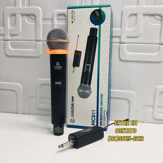 Microfone Unitário Sem Fio Recarregável Receptor de Sinal, Anel Antideslizante, adaptador 