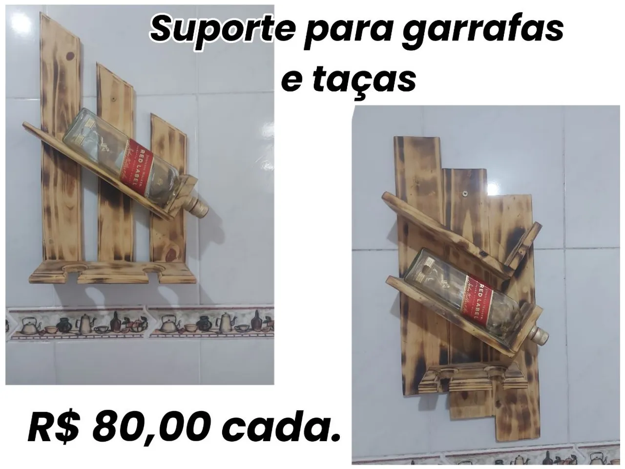 Suporte para garrafas e taças em madeira