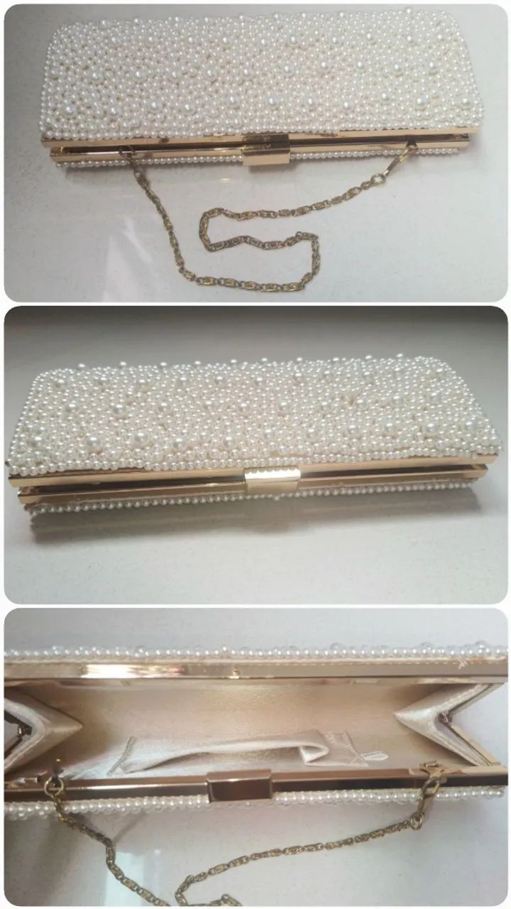 Bolsa para Festas com Miçangas de Pérolas Usada - Foto 2