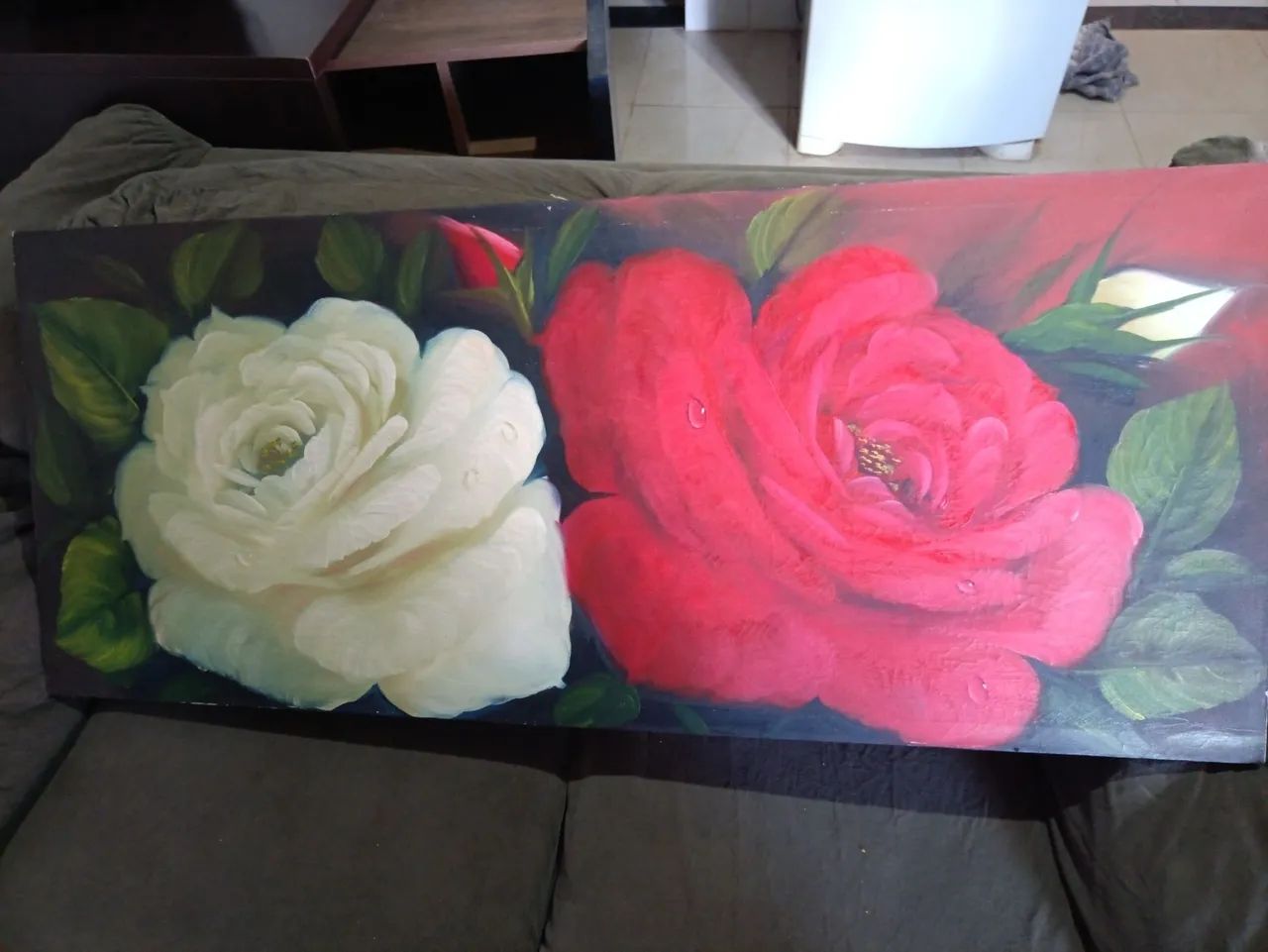 Quadro Pintura a óleo com rosas brancas e vermelhas - Foto 5