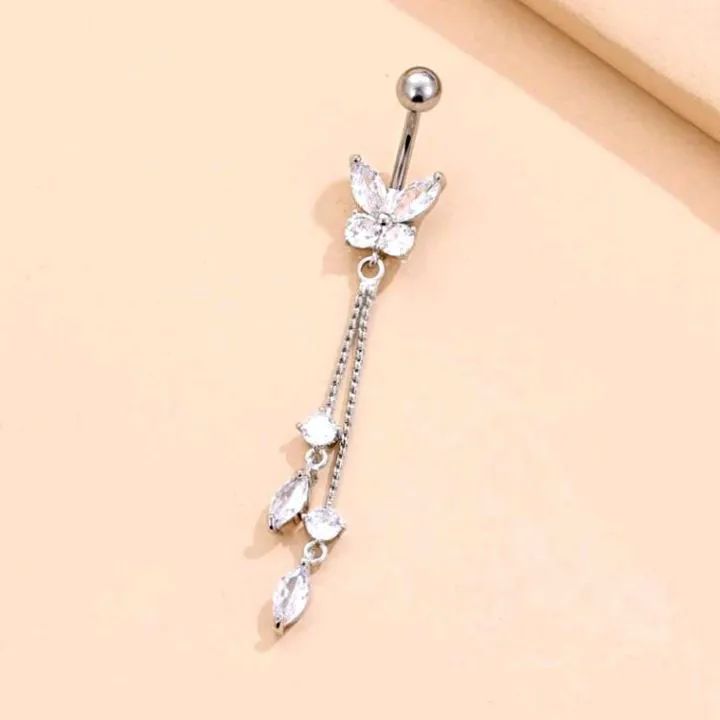 Piercing de umbigo com Pingente Borboleta de Cristal