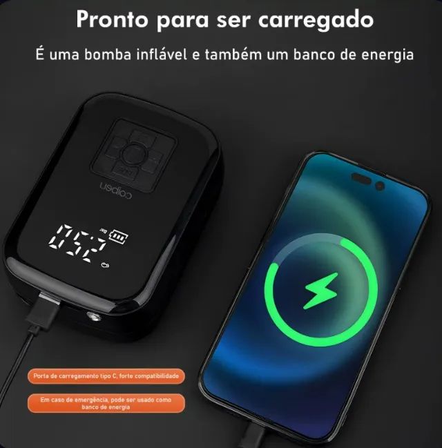 Bomba de ar para encher pneu (compressor)Coibeu, bolas/ Powerbank - Foto 4